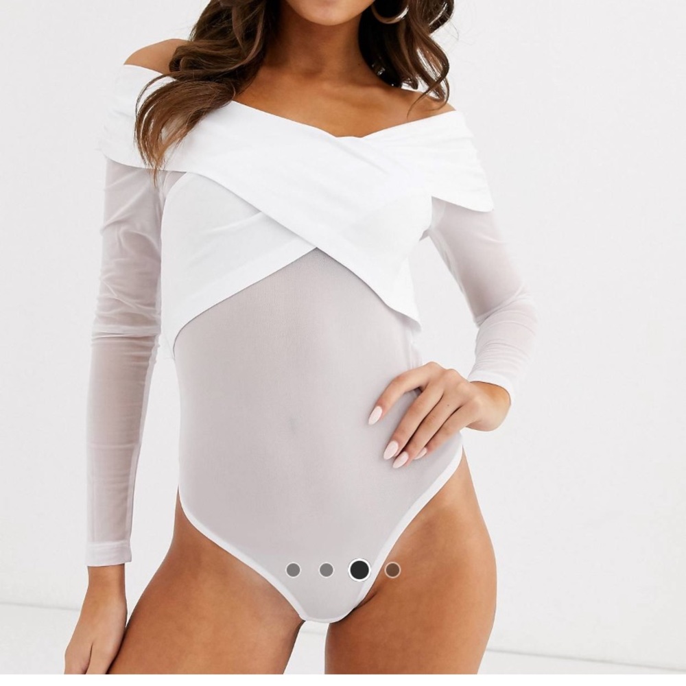 NWT ASOS white mesh Bardot bodysuit - Picture 3 of 6